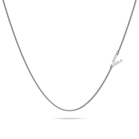 Bold Alphabet Letter Initial Charm Necklace in White Gold Tone
